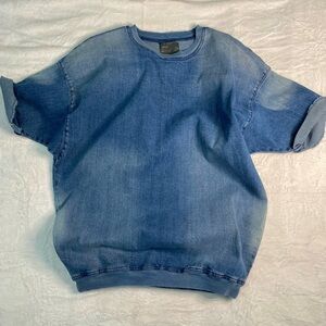 Zara Man Oversized Denim Washed Pullover Sweatshirt - Blue